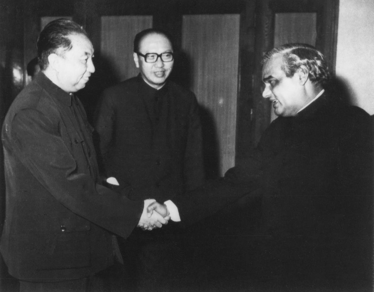 India's External Affairs Minister Vajpayee with Chinese Premier Hua Guofeng in Peking on February 15, 1979.