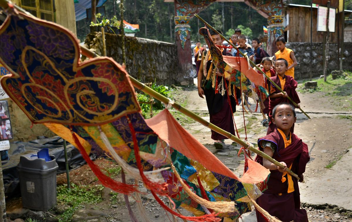 Visakhapatnam: 14/05/2014: A procession of Buddhist monks at the monastery at the Khecheopalri Lake near Pelling in West Sikkim. The lake is sacred for both Buddhists and Hindus and is believed to grant the wishes of those who look upon it. --- Photo: K.R. Deepak