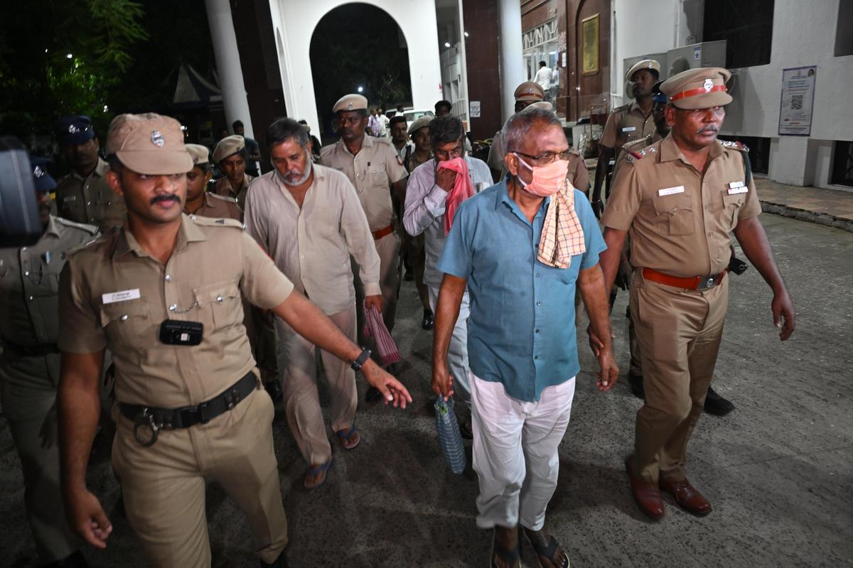 The three gang members coming out of the Sessions Court after the judgment. 