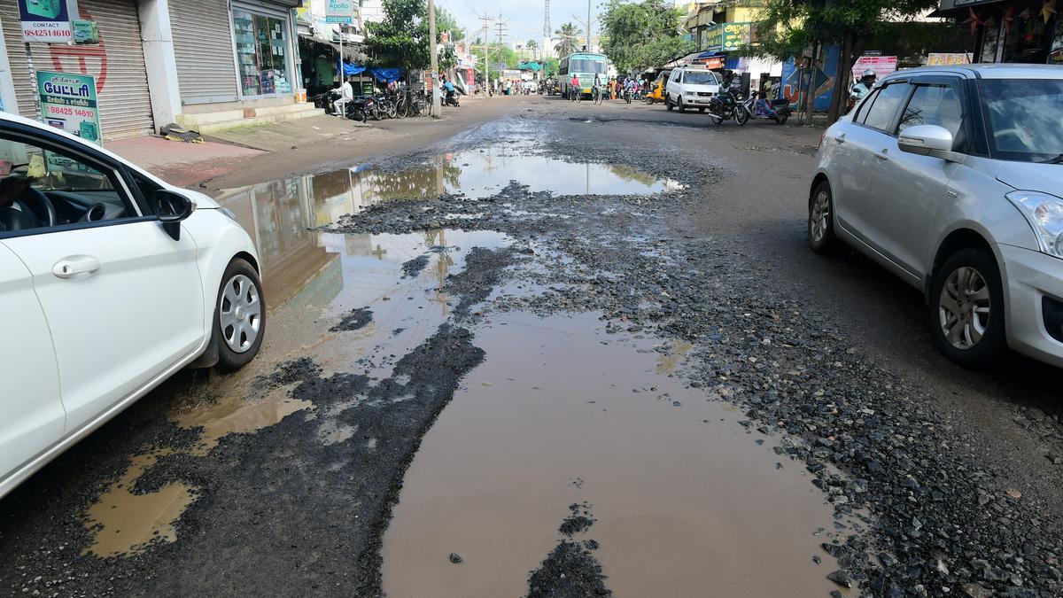 Vehicle users forced to travel on badly damaged roads in Tirunelveli