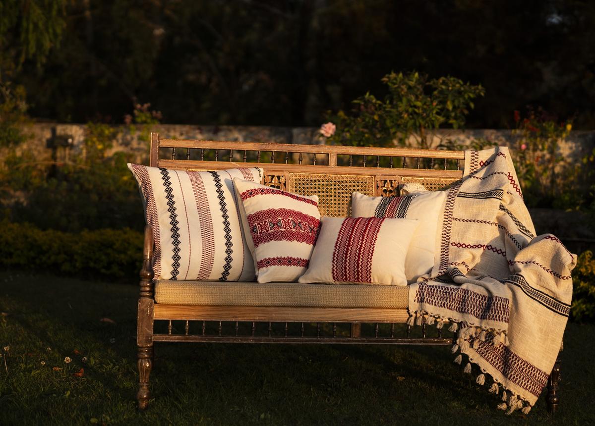 Home range collection includes new designs on cushions, lumbar pillows, runners, and throws Home range collection includes new designs on cushions, lumbar pillows, runners, and throws