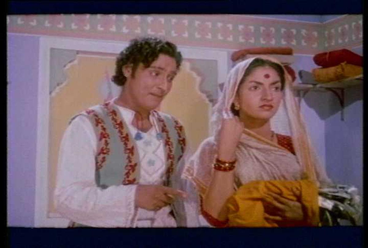 Mahipal and Sandhya in a still from V Shantaram’s Hindi film “Navrang”