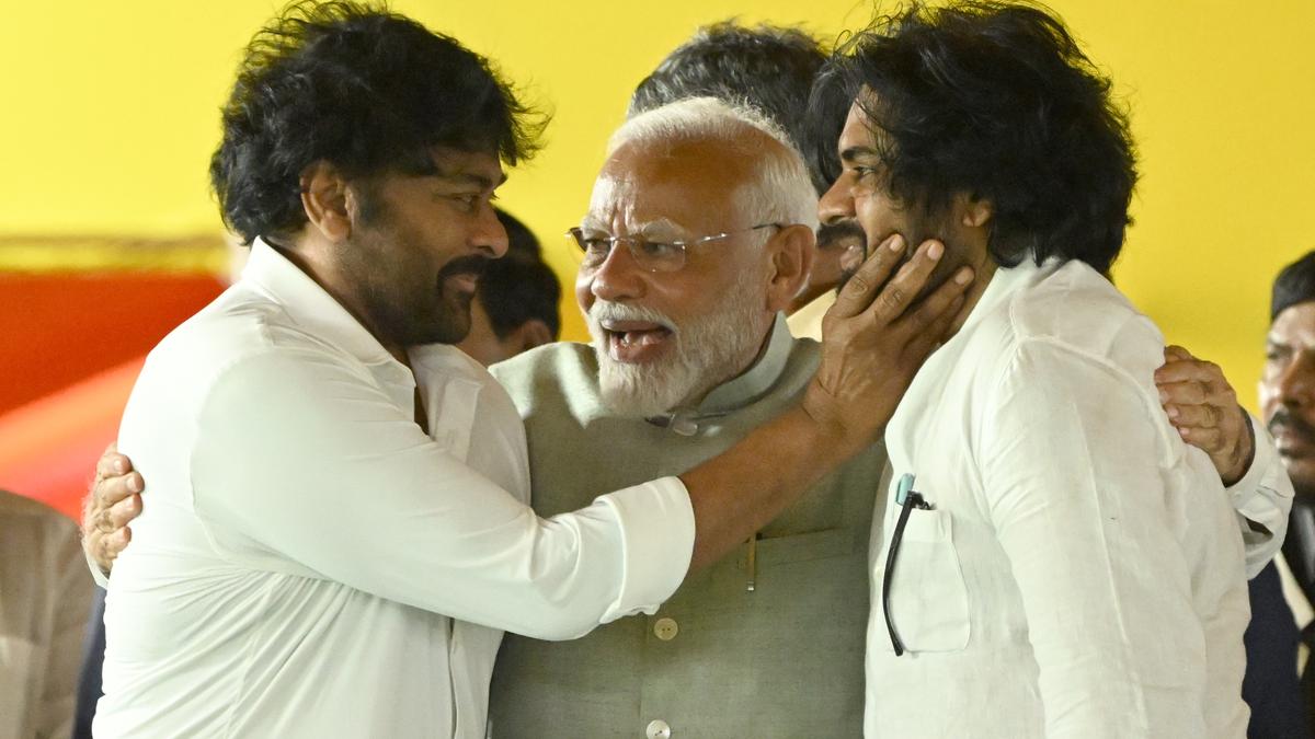 Chiru caresses brother Kalyan’s cheek, as Modi watches the siblings ...
