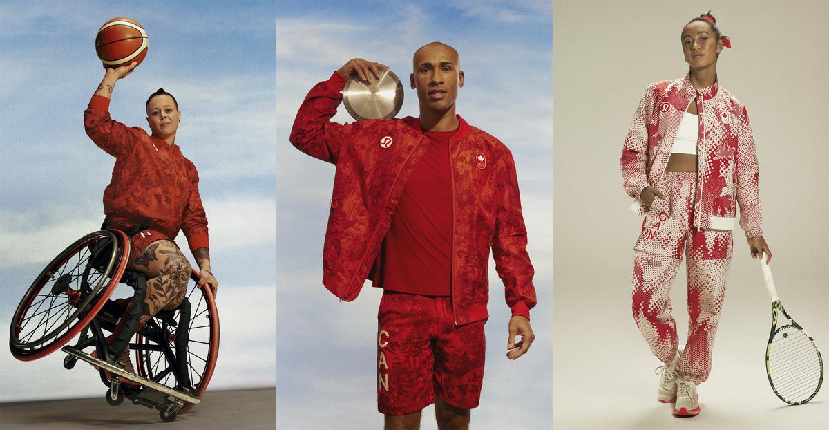 This image released by Lululemon shows Canadian Olympic athletes, from left, Cindy Ouellet, Damian Warner and Leylah Fernandez. This image released by Lululemon shows Canadian Olympic athletes, from left, Cindy Ouellet, Damian Warner and Leylah Fernandez.