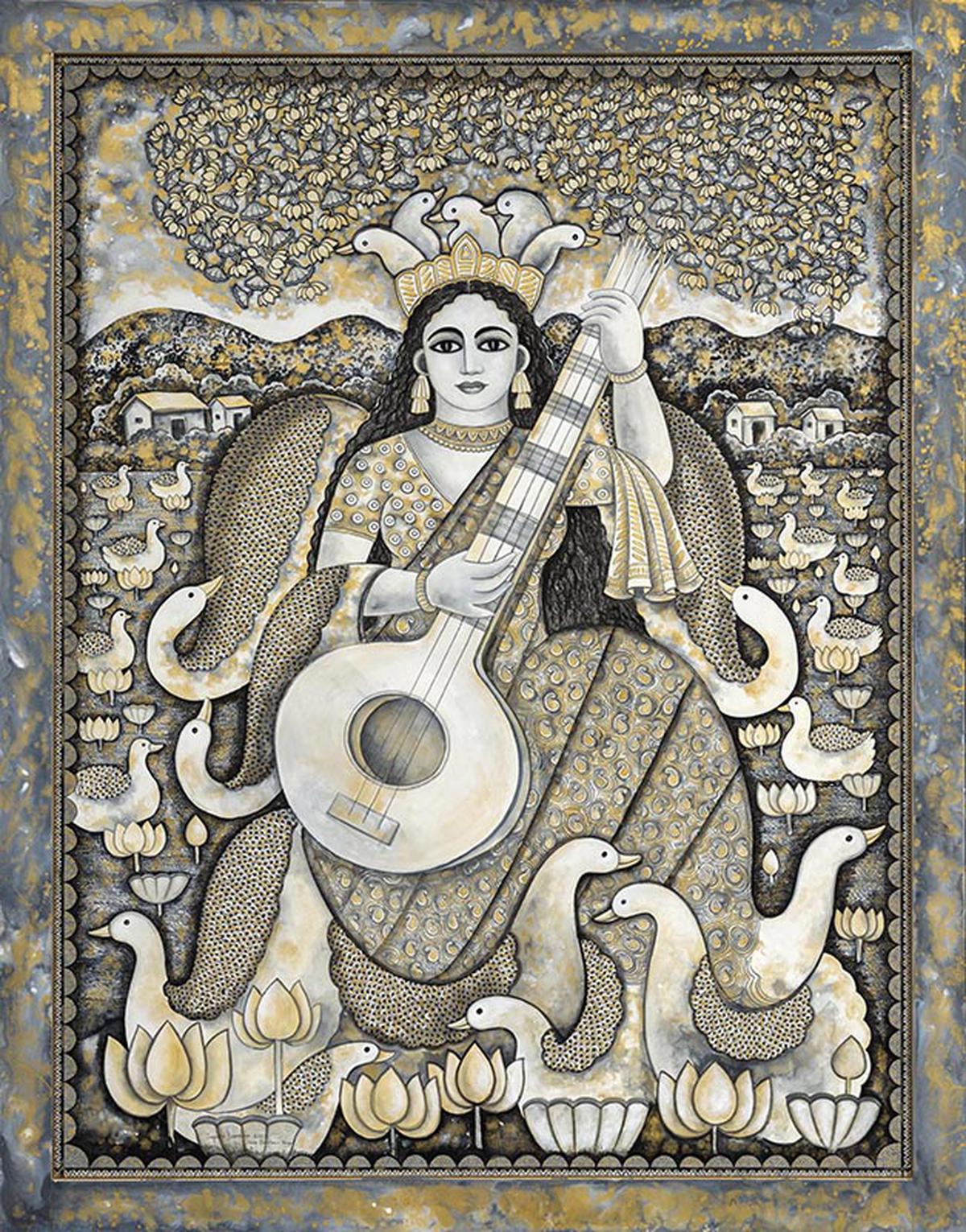 Ahir Bhairav ​​(watercolour pen and ink on paper) by Jayshree Burman