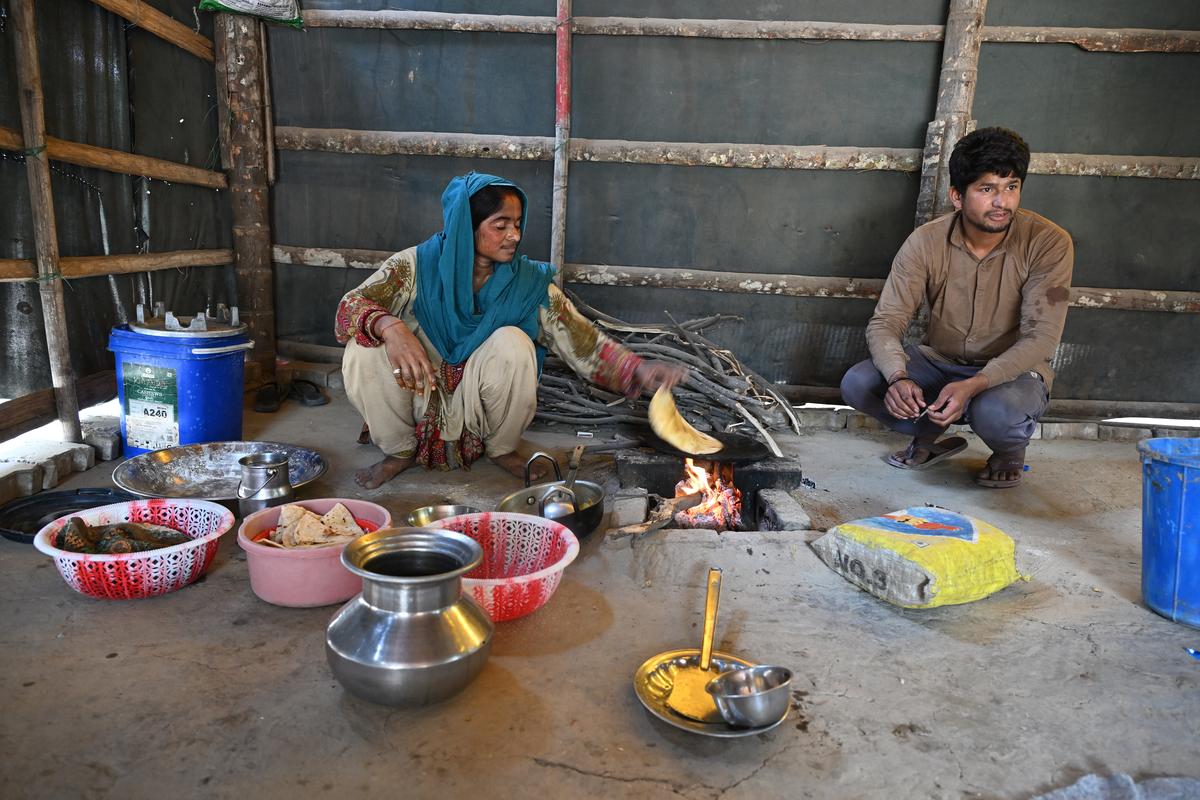 A makeshift kitchen inside a classroom at the Signature Bridge refugee camp.
