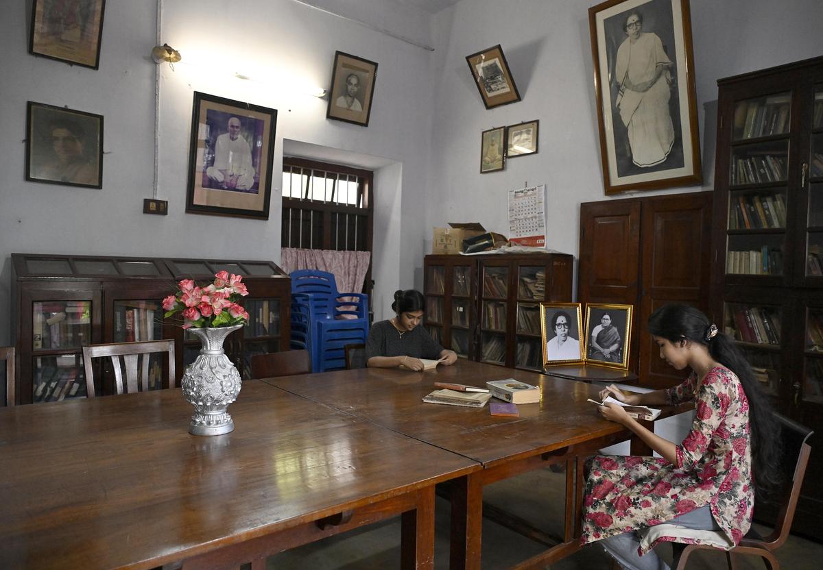 Inmates at the library at SNV Sadanam Main hostel near Bakery Junction in Thiruvananthapuram 