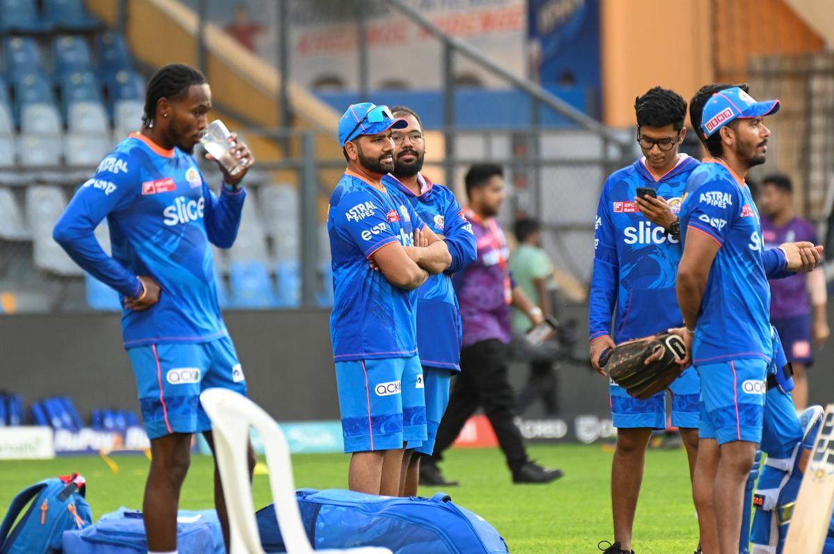 Rallying the boys: Rohit supervises Mumbai Indians’ practice session on Saturday.