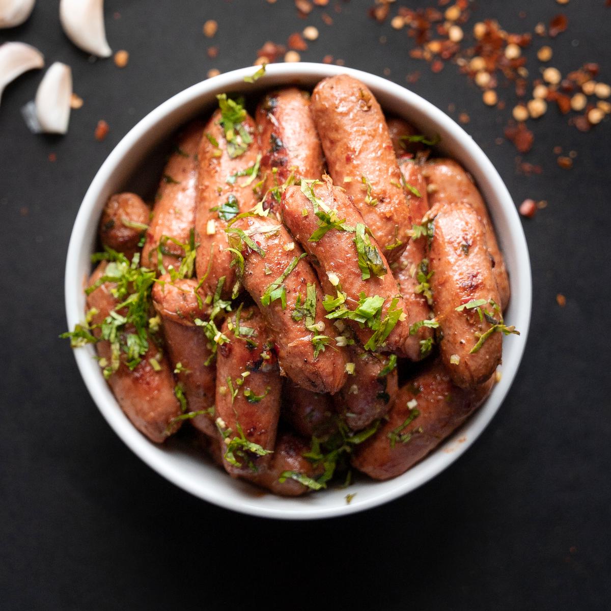 Sausages tossed with chilli, a bar favourite