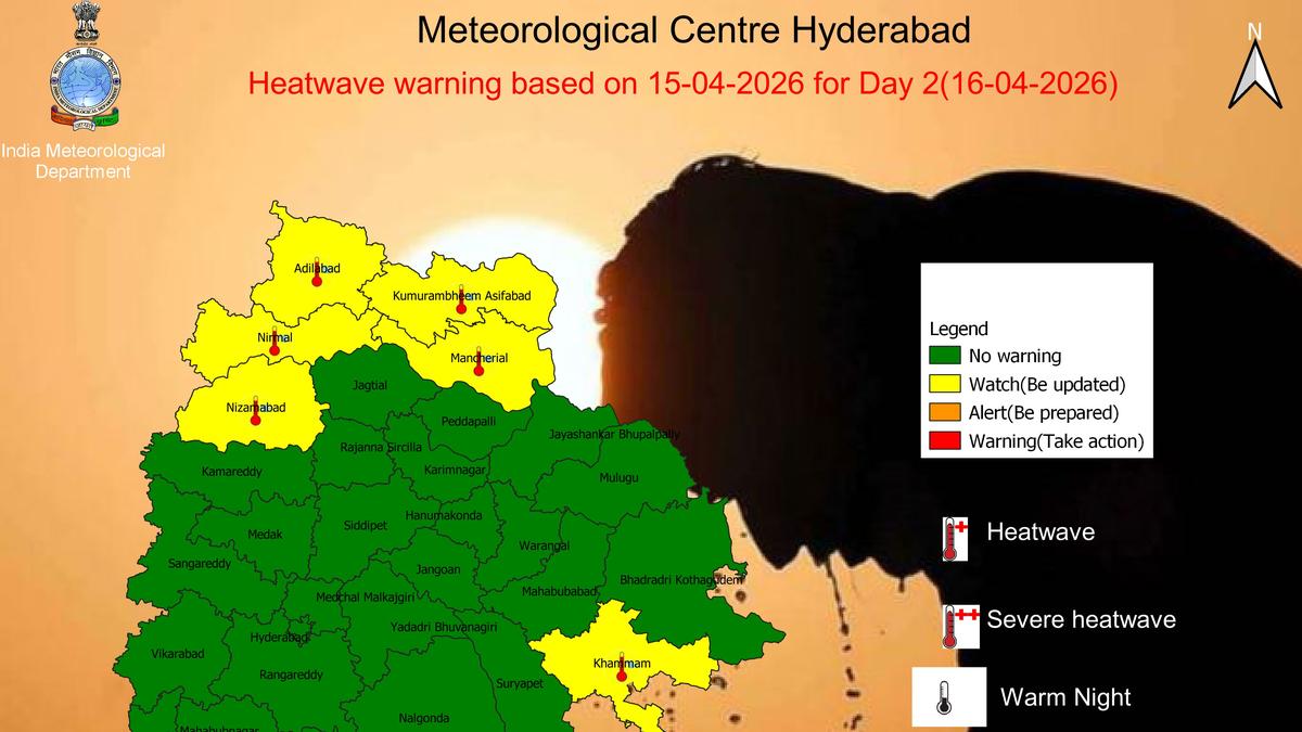 Heatwave warning in six Telangana districts on April 16