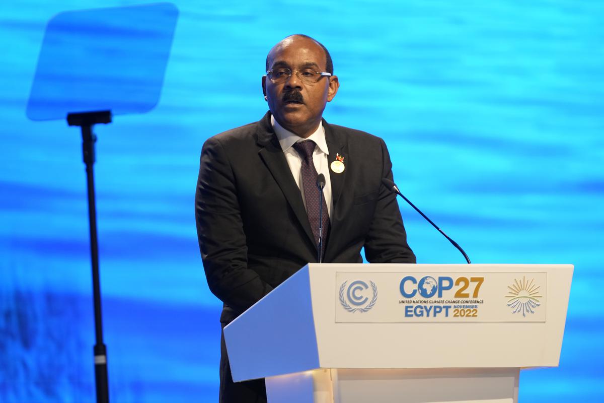 File photo: Gaston Browne, prime minister of Antigua and Barbuda, speaks at the COP27 U.N. Climate Summit, on November 8, 2022, in Sharm el-Sheikh, Egypt. 