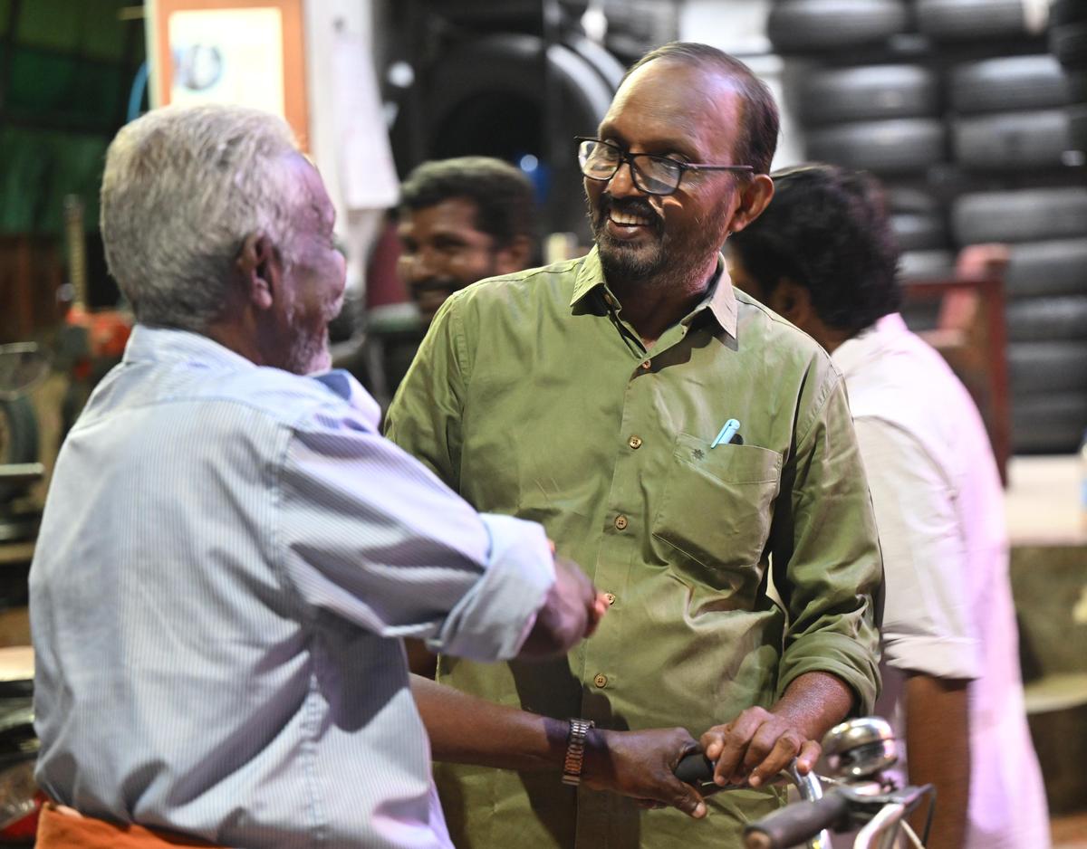 UDF-backed Independent P.V. Chandran campaigning at Vyttila. 