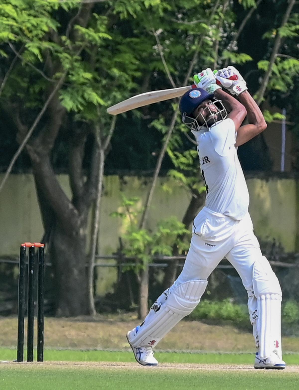 Kerala’s Mohammed Azharuddeen smacked 11 boundaries and two sixes against Bengal during their Ranji Trophy match at the Jadavpur University ground in Kolkata, Tuesday, Oct. 29, 2024. 