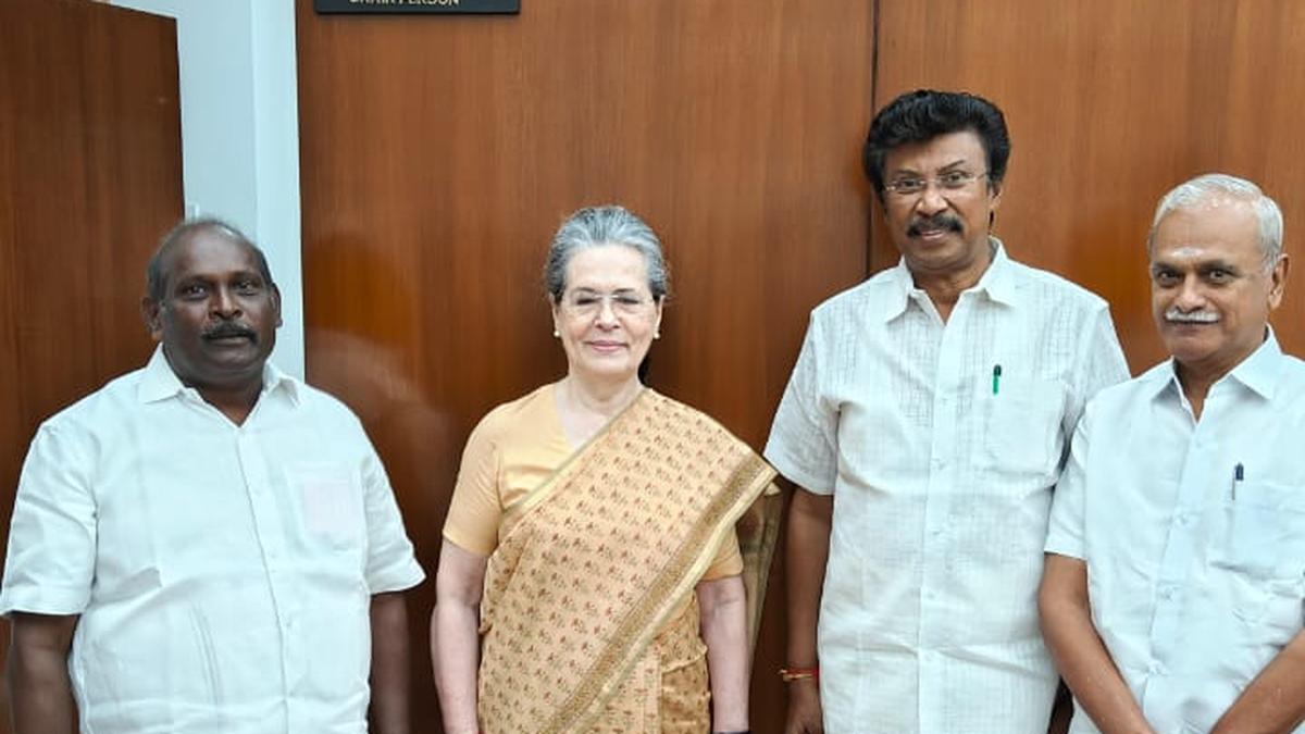 Puducherry Congress leaders call on Sonia and Rahul Gandhi in New Delhi
