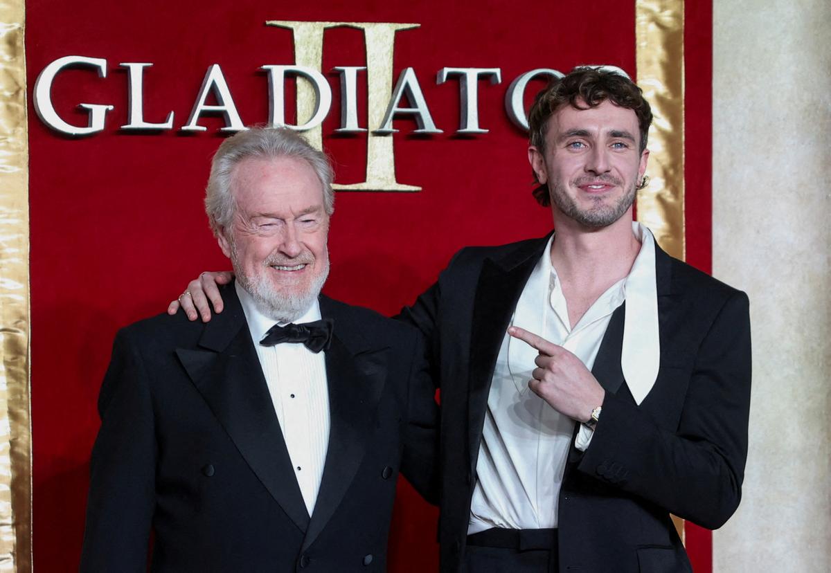 Ridley Scott and Paul Mescal attend the global premiere of ‘Gladiator II’ in London, Britain, November 13, 2024.