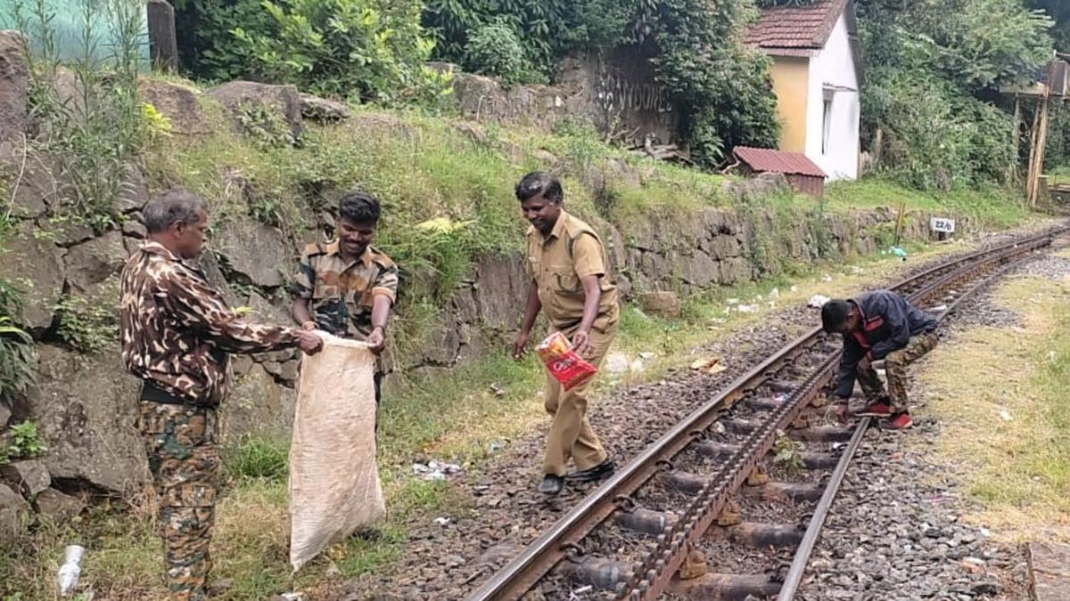 Forest department conducts clean-up along NMR line after reports on the presence of plastic material in elephant dung