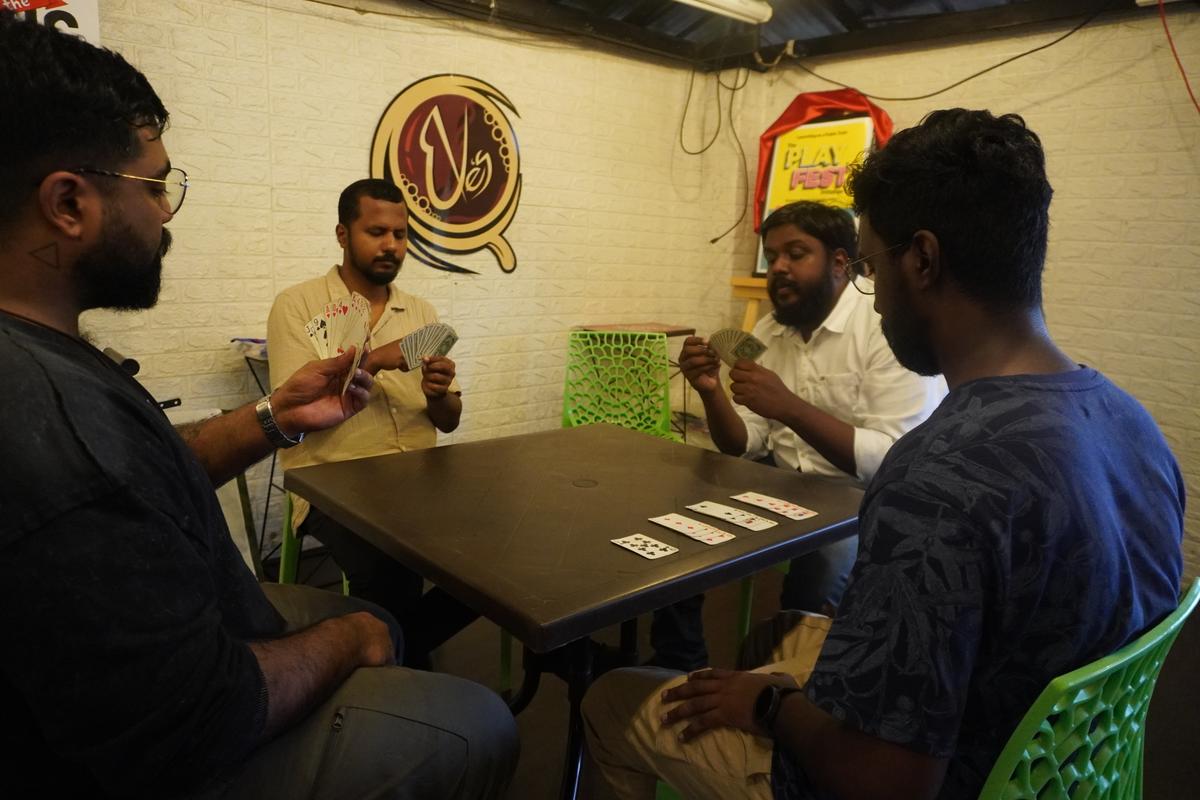 Contract bridge game in progress