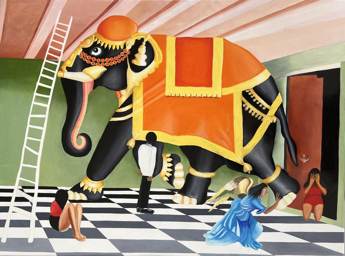 Elephant in the room is not the elephant, a painting by Rahul Mitra