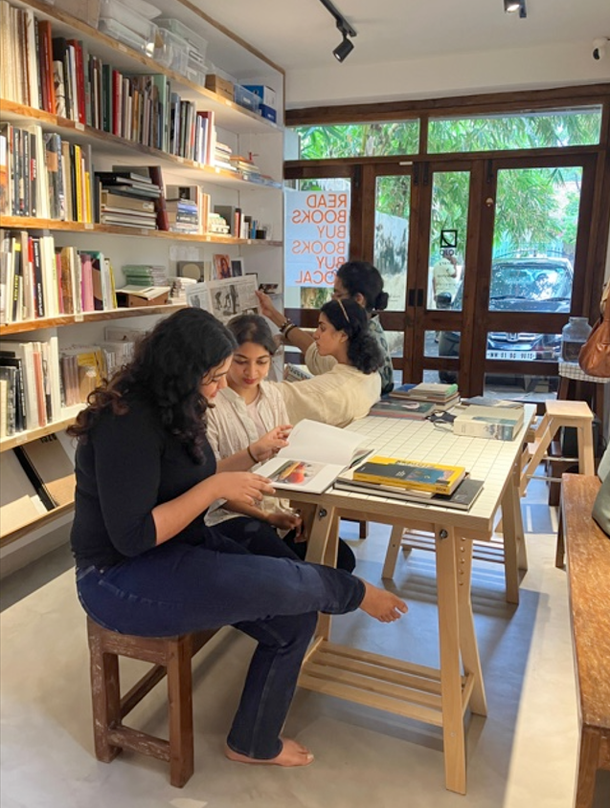 Visitors at JOJO library and bookstore.