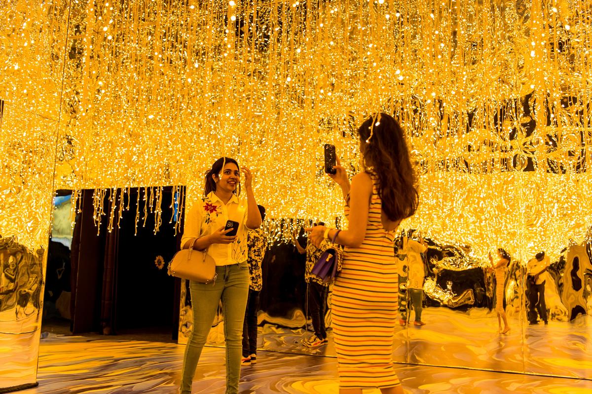 Visitors at The Real Immersive Van Gogh Experience in Chennai, India