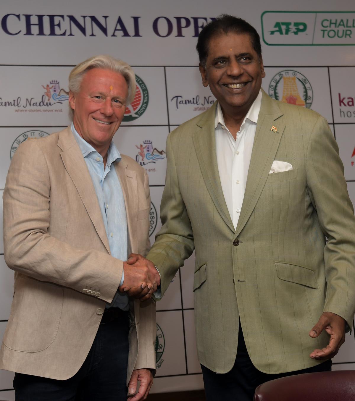 Sight to behold: Legends of the game Borg and Vijay Amritraj at the media conference ahead of the ATP Challenger in Chennai. Sight to behold: Legends of the game Borg and Vijay Amritraj at the media conference ahead of the ATP Challenger in Chennai.