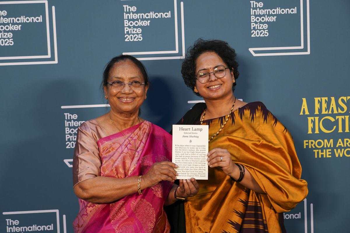 Banu Mushtaq, author of ‘Heart Lamp’ left, and Deepa Bhasthi pose upon arrival for the International Booker Prize, in London on May 20, 2025 Banu Mushtaq, author of ‘Heart Lamp’ left, and Deepa Bhasthi pose upon arrival for the International Booker Prize, in London on May 20, 2025