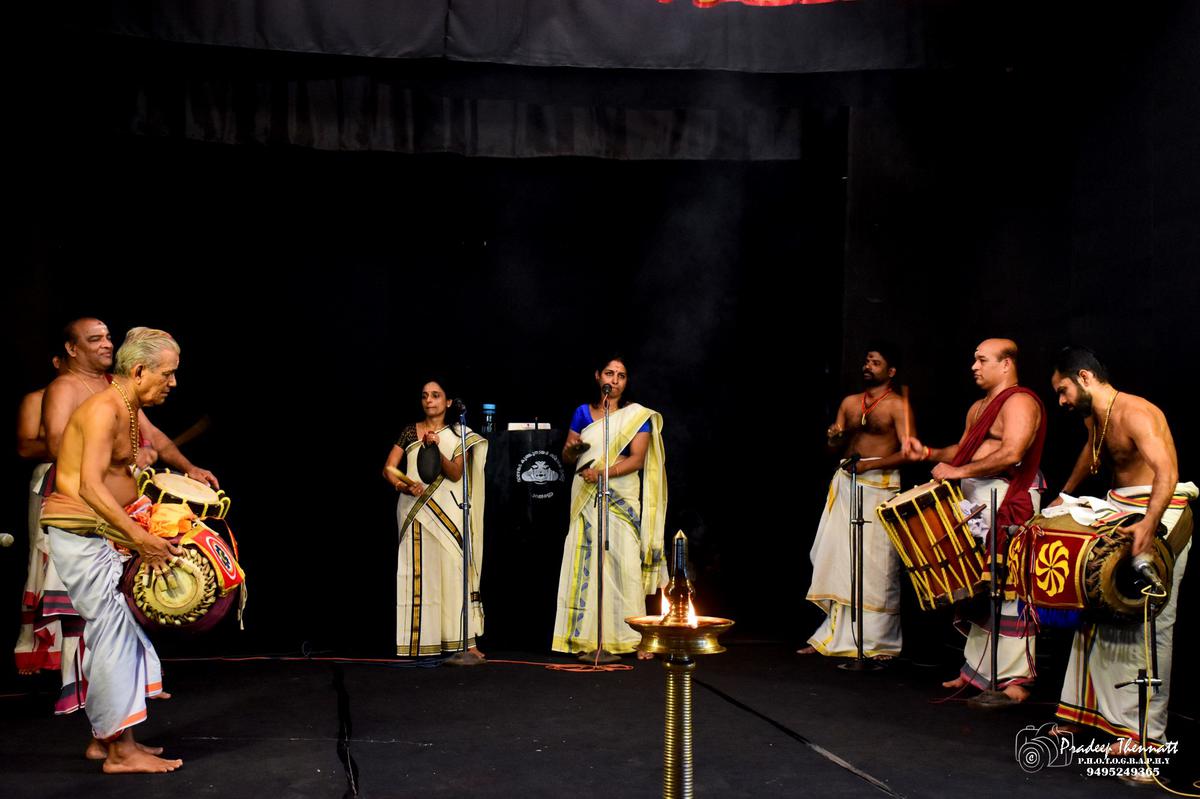 Deepa Palanad and Meera Rammohan teaming up with veterans Cherpulasseri Sivan, 75, on the maddalam and 68-year-old Mattannur Sankarankutty Marar on the chenda. 