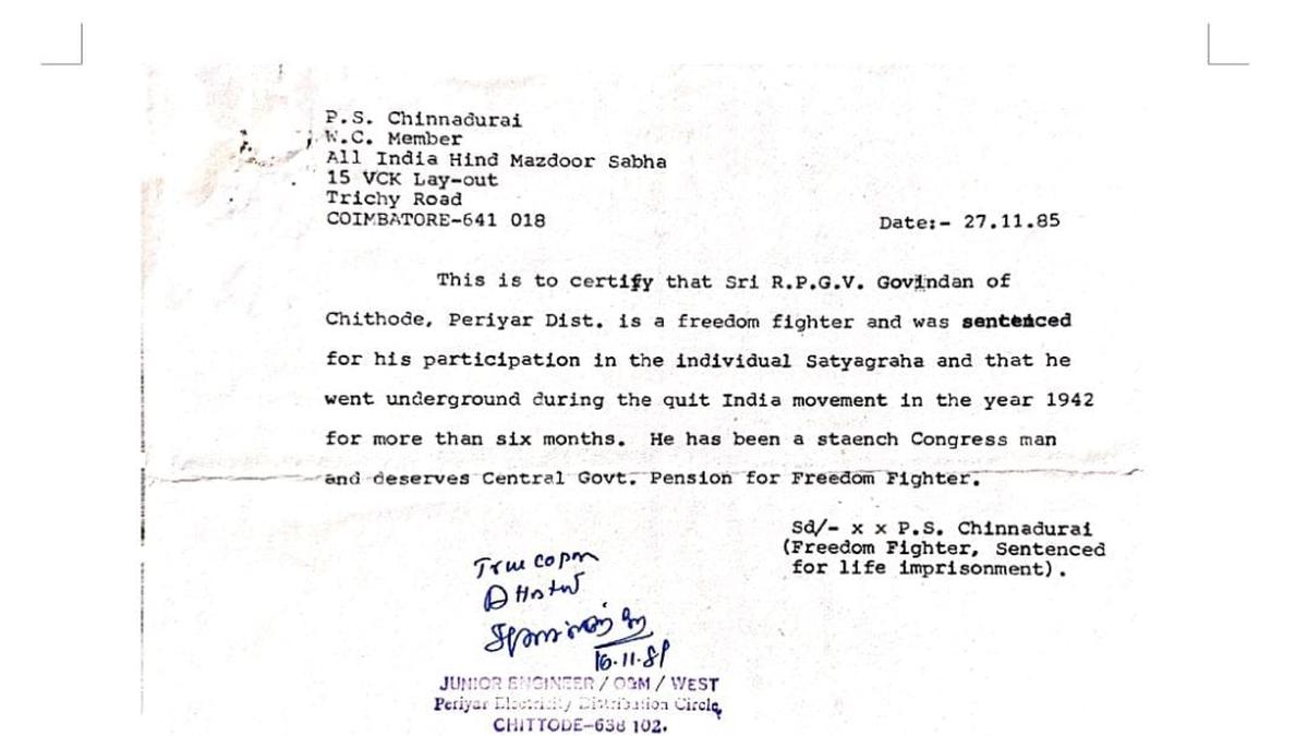 R.P.G.V. Govindan Chettiyar, the unsung freedom fighter from Erode