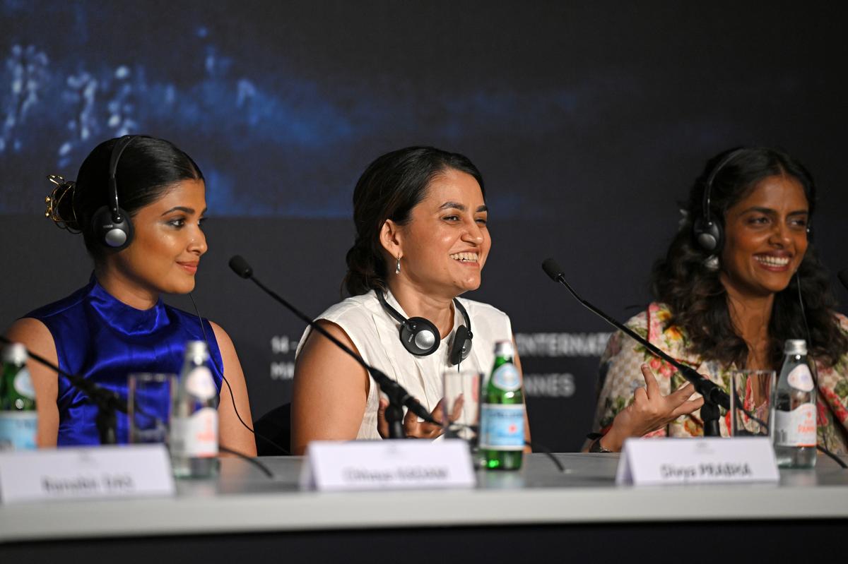 Divya Prabha, Payal Kapadia and Kani Kusruti attend the ‘All We Imagine As Light’ press conference at the 77th annual Cannes Film Festival at Palais des Festivals on May 24, 2024 in Cannes, France