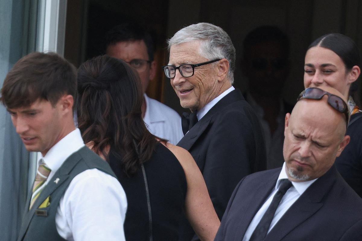 Bill Gates leaves the St. Regis hotel, on the second day of the wedding festivities of Amazon founder Jeff Bezos and journalist Lauren Sanchez, in Venice, Italy, June 27, 2025.