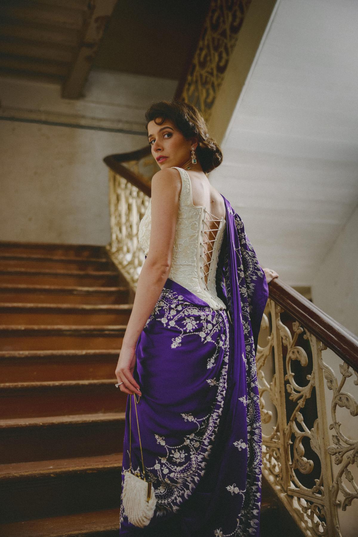 The collection features archive-inspired saris that Ashdeen has collected over the years