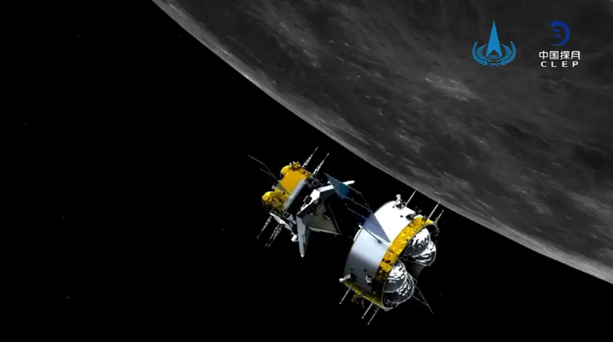 Representation of the orbiter and returner of China’s Chang’e 5 probe after its separation from the ascender