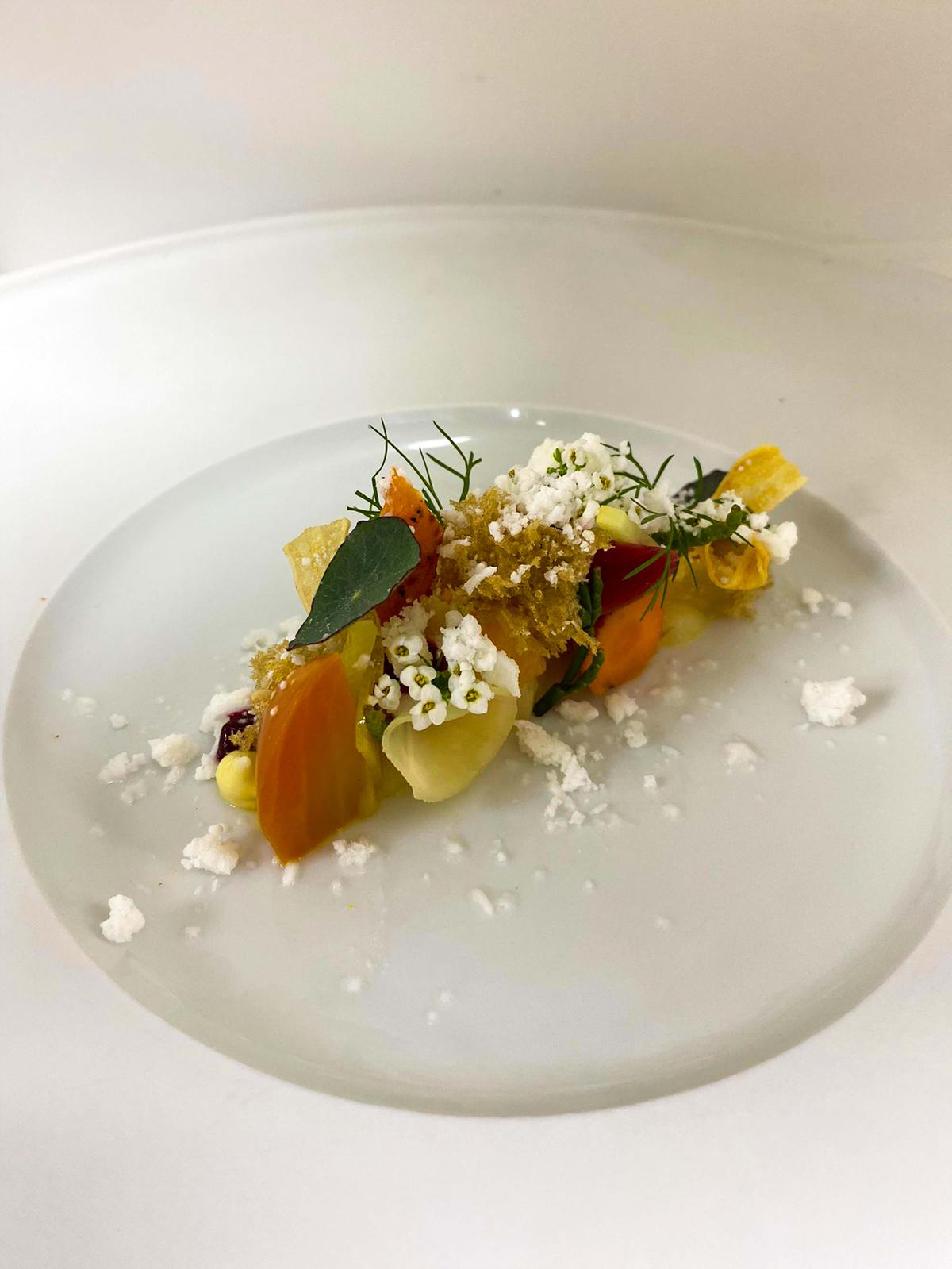 Roots salad with pear, citrus and horseradish by chef Denis Lucchi 