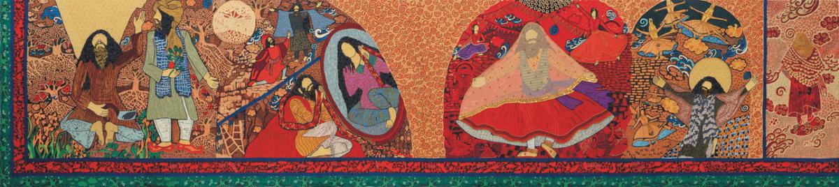 Embroidery Baba Bulle Shah by Seema Kohli on display at Cut From The Same Cloth exhibition at Bikaner House