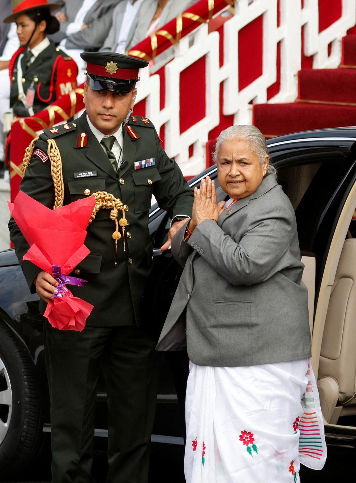 Nepal’s interim Prime Minister, Sushila Karki, at the Army Pavilion in Tundikhel, Kathmandu.