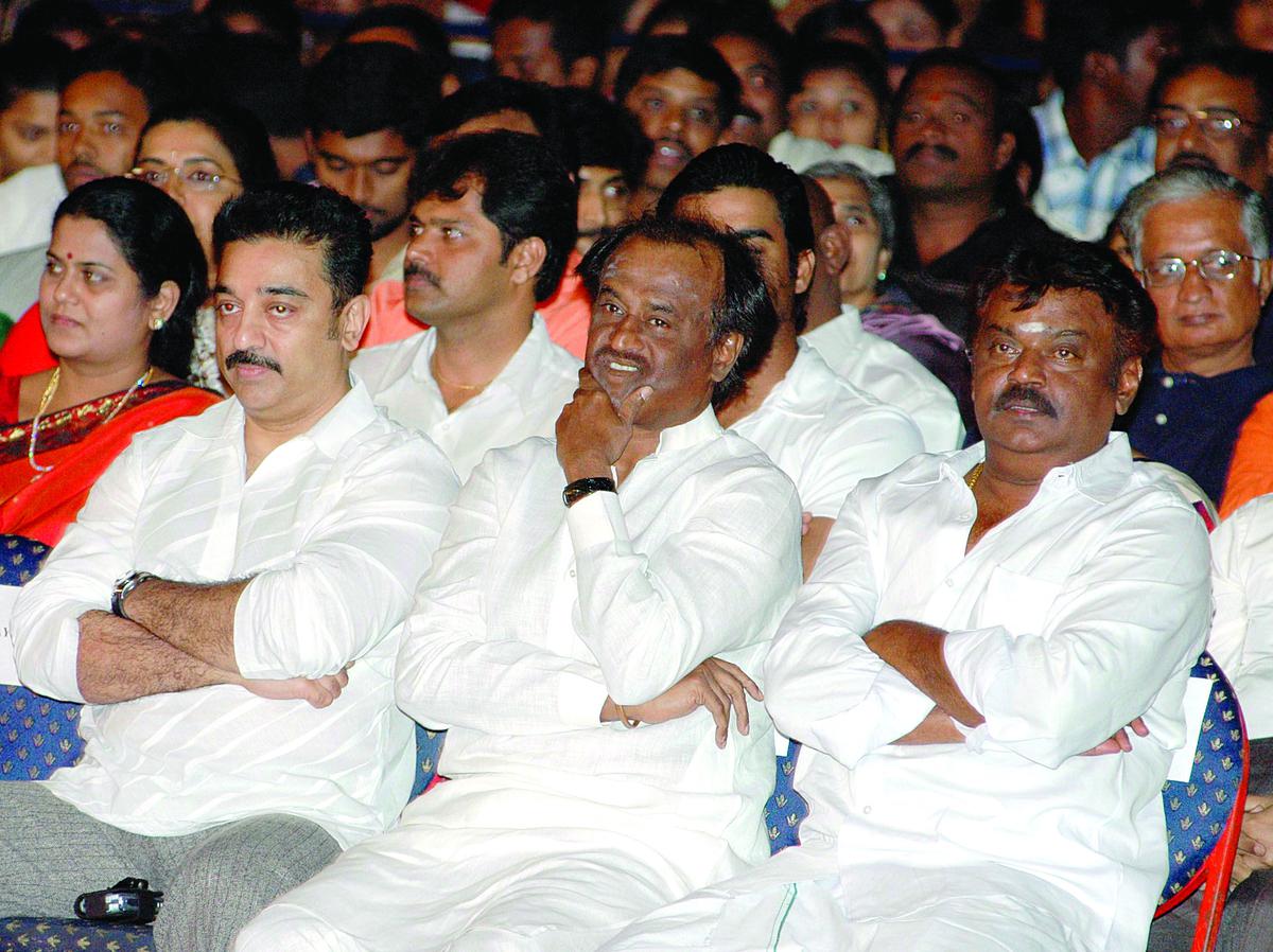 Kamal Hassan, Rajinikanth and Vijayakanth  during an event in 2004