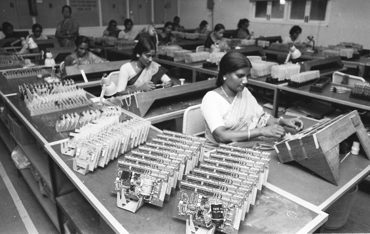 Women employees at work at the English Electric Company in Pallavaram - December 28, 1982.