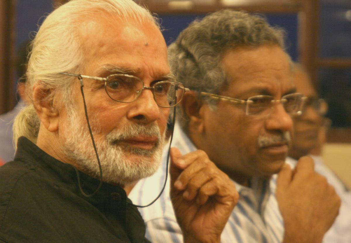 Artist Namboothiri and filmmaker Shaji N Karun 
at the release of the documentary, Varayude Klapathy  