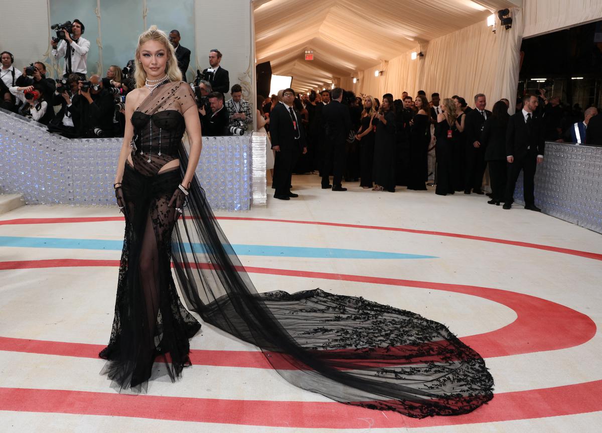 Gigi Hadid poses at the Met Gala