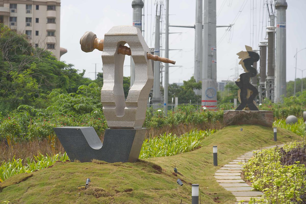 Sculptures designed by Harsha as public art installations at Gachibowli, Hyderabad