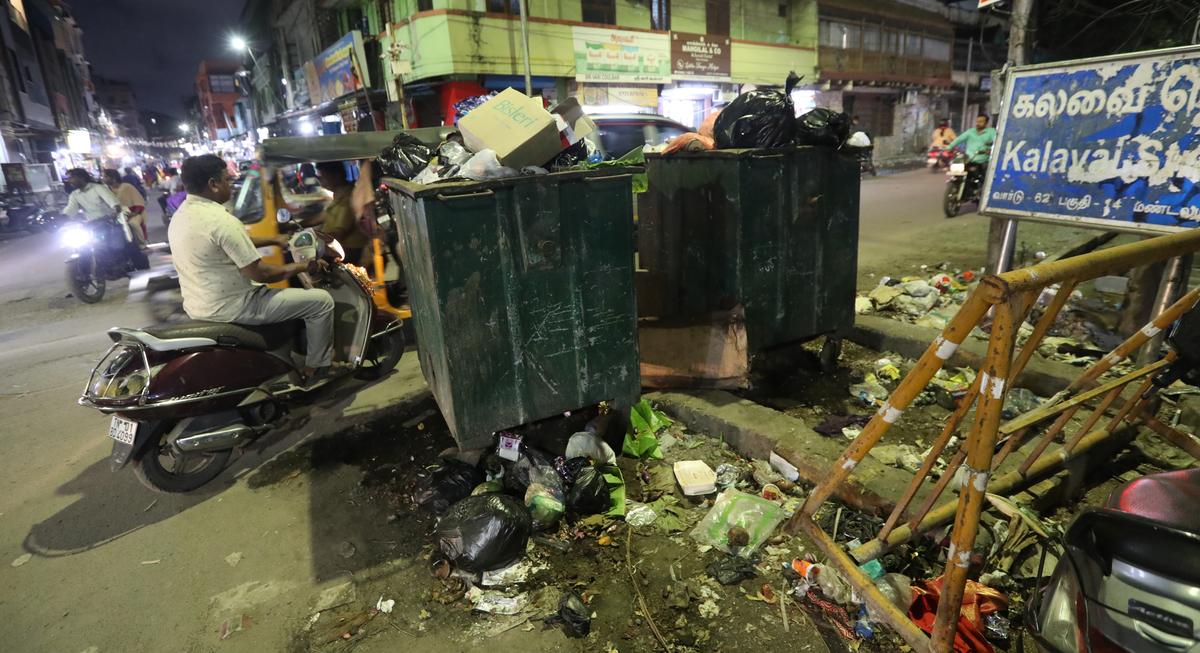 The bins at the junction of Kalavai Street and Arunachalam Street on March 12, 2025. Photo: Prince Frederick    