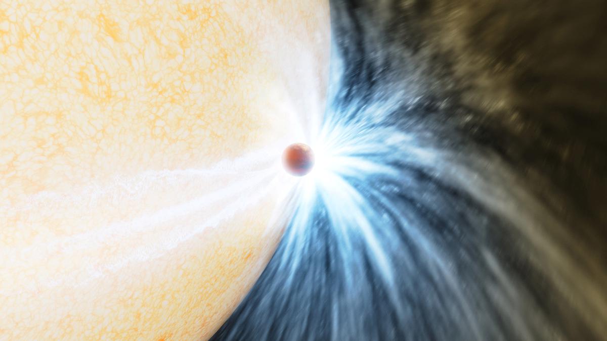 With a gulp and burp, a bloated star swallows a Jupiter-sized planet