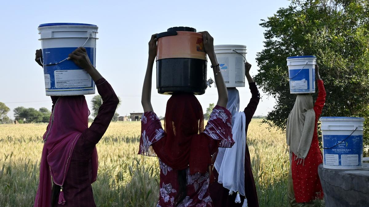 Women fetching water from private tankers in Nagina. Women fetching water from private tankers in Nagina.