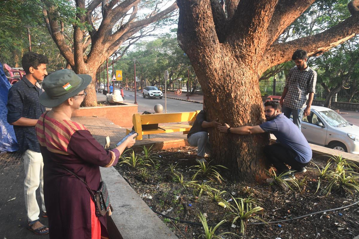 Students of Nitte (Deemed to be University) counting trees at Kadri Park in Mangaluru on Sunday, May 21, 2023. 
