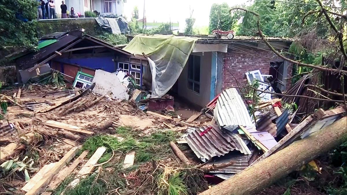 A view of a damaged house after the landslide at Mirik, in Darjeeling on October 7, 2025. (Videograb)