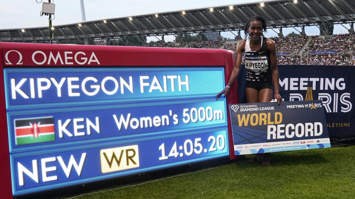 Kipyegon sets 2nd world record in a week with new 5,000-metre mark