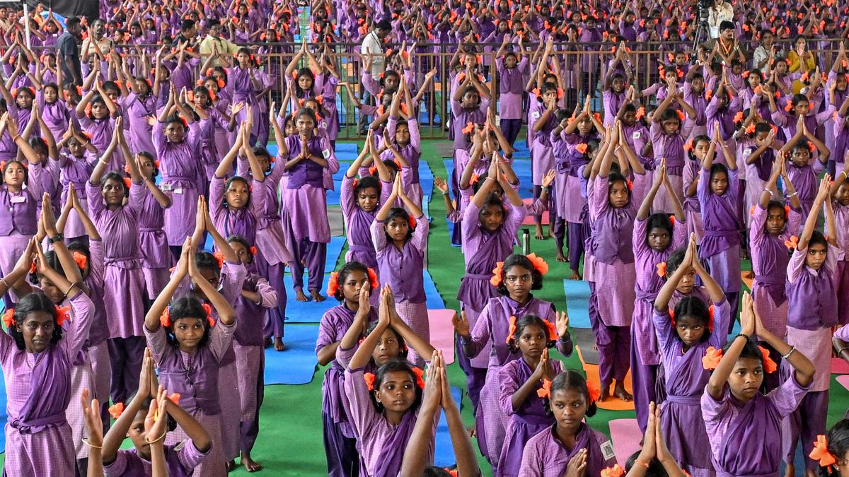 25,000 tribal students perform 108 Surya Namaskarams in 108 minutes in Vizag