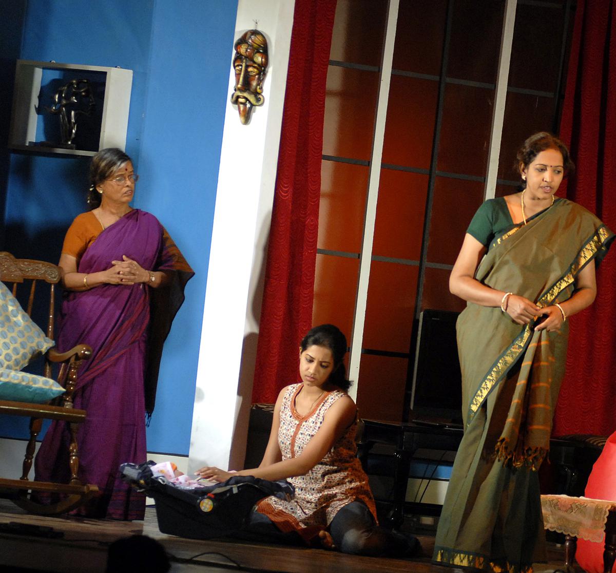 A scene from a Tamil play Saswatham by Bombay Gnanam staged at Narada Gana Sabha in 2011.