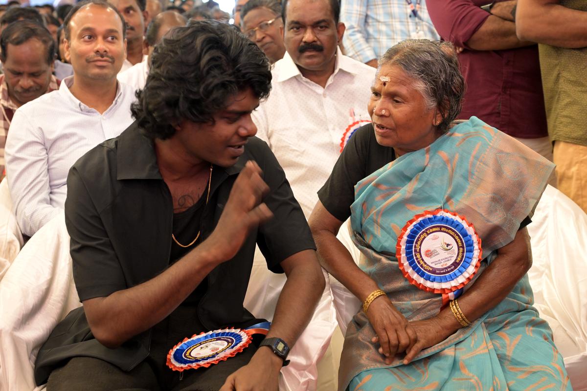 Vedan (Hirandas Murali) and National Award-winning singer Nanjiyamma at the State-level Scheduled Caste/Scheduled Tribe convention in Palakkad on Sunday. The event saw the participation of approximately 1,200 attendees from across the State. 