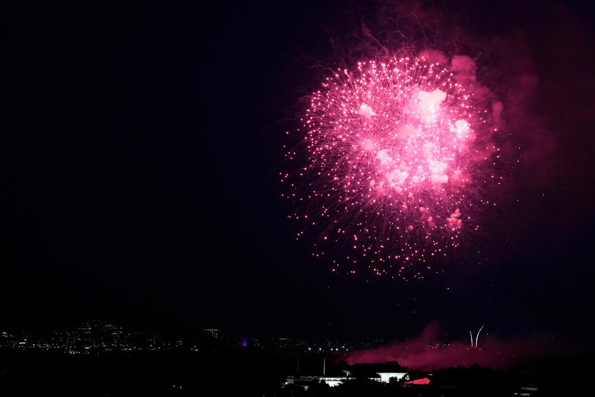 Fireworks explode near the Washington Monument during a Fourth of July celebration at the White House in Washington, on July 4, 2025.